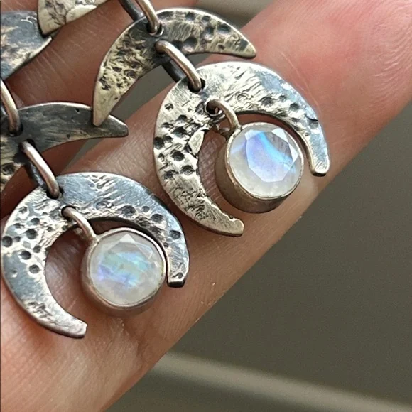🖤NWOT🔺Moon Phase Moonstone Drop Earrings Sterling Silver - Picture 3 of 12